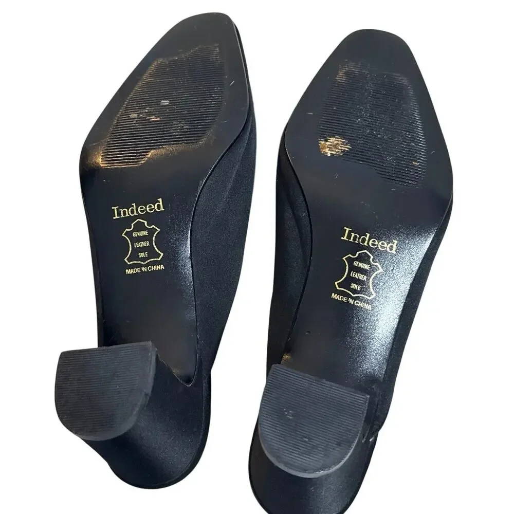 Women's Size 8.5 Vintage Indeed Black Mules with Black Puff Ball